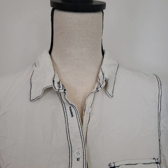 Hippie Laundry White Button Up Shirt Blue Stitching Sz S - Picture 2 of 8